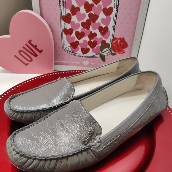 🥰 EUC Gucci Patent Leather Driving Moccasin Dress Loafers, Steel Grey, 38/7 - Picture 4 of 16